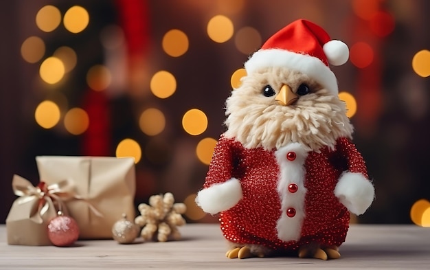 Animal bonito e engraçado com traje de Papai Noel fundo de animal de Natal com espaço de cópia