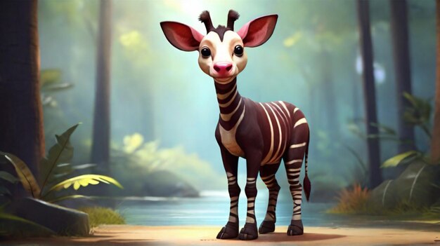 animal bonito Okapi desenho animado 3d