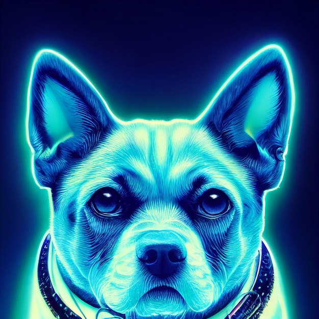Animal bonito pequeno retrato de cachorro azul de um toque de ilustração em aquarela