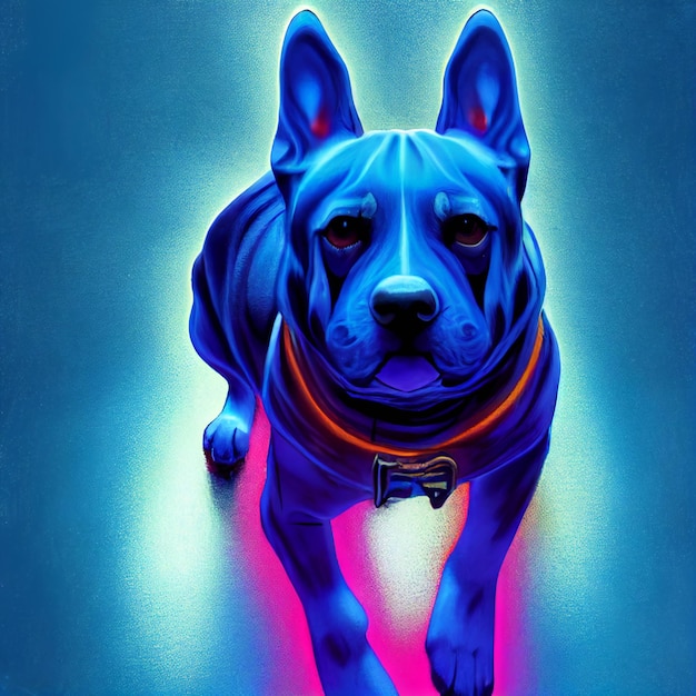 Animal bonito pequeno retrato de cachorro azul de um toque de ilustração em aquarela