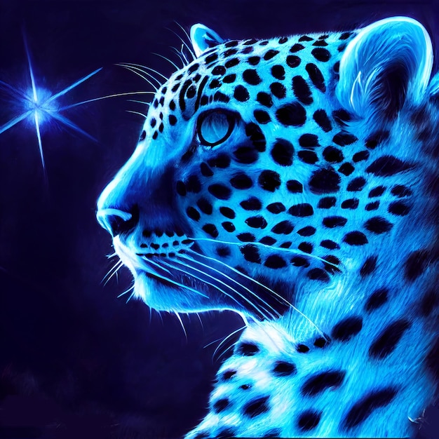 Animal bonito pequeno retrato de leopardo azul de um toque de ilustração de aquarela