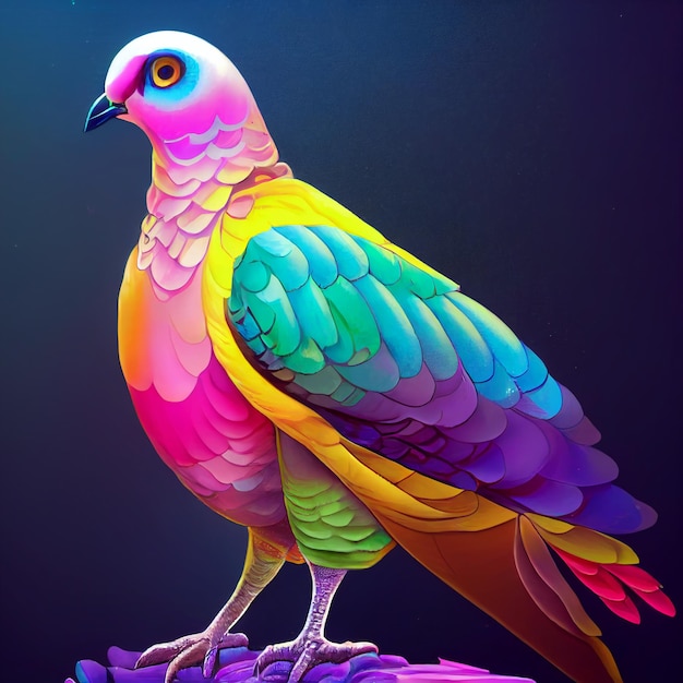 Animal bonito, pequeno retrato de pombo muito colorido de um toque de ilustração de aquarela