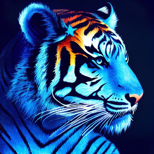 Animal bonito pequeno retrato de tigre azul de um toque de ilustração de aquarela