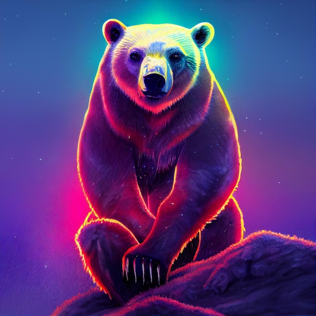 Animal bonito, pequeno retrato de urso polar vermelho de um toque de ilustração de aquarela