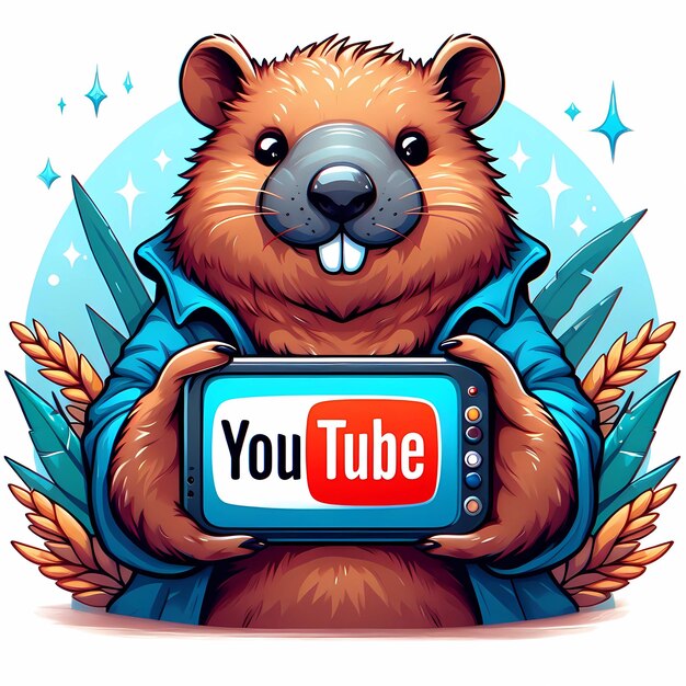 animal bonito segurando um castor ilustração de ícone do youtube