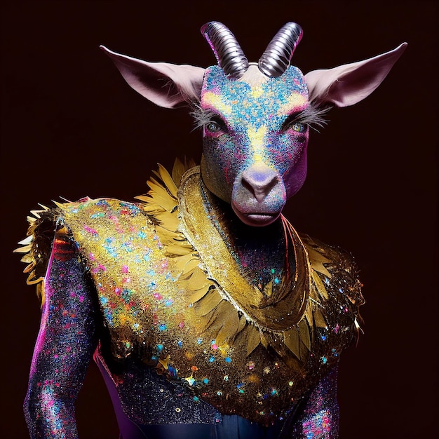 Foto animal de cabra en brillo brillante neón neón