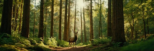 Un animal caminando en el bosque verde