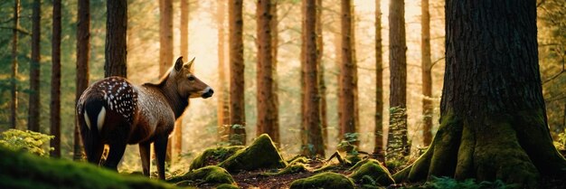 Un animal caminando en el bosque verde