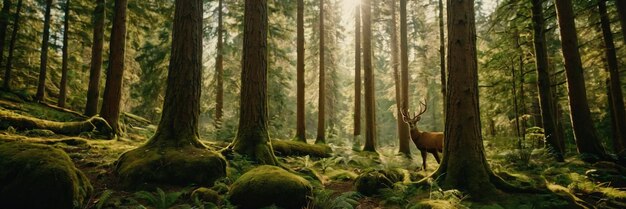 Un animal caminando en el bosque verde