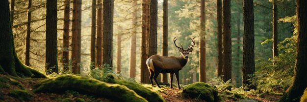 Un animal caminando en el bosque verde