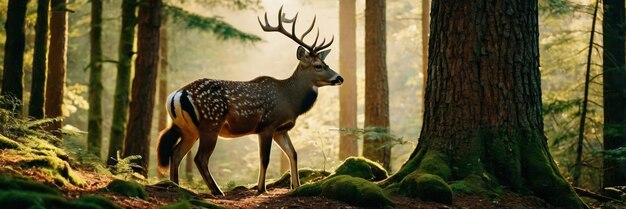 Un animal caminando en el bosque verde