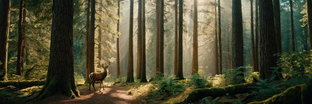 Un animal caminando en el bosque verde