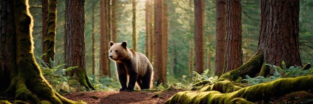 Un animal caminando en el bosque verde