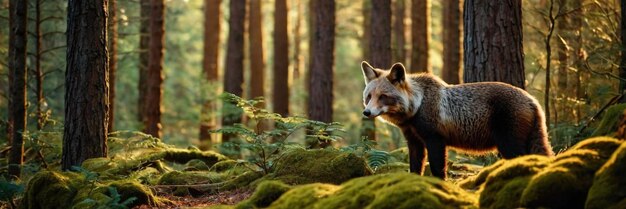 Un animal caminando en el bosque verde