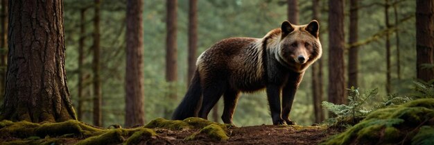 Un animal caminando en el bosque verde