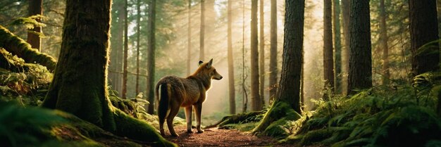 Un animal caminando en el bosque verde