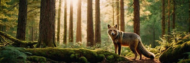 Un animal caminando en el bosque verde