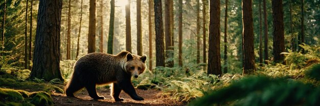 Un animal caminando en el bosque verde