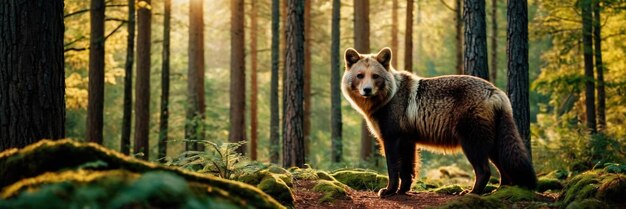 Un animal caminando en el bosque verde