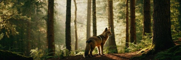 Un animal caminando en el bosque verde