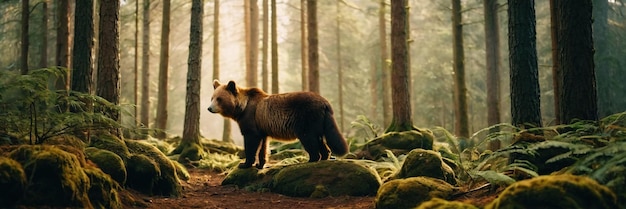 Un animal caminando en el bosque verde