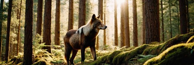 Un animal caminando en el bosque verde