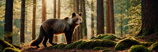 Un animal caminando en el bosque verde