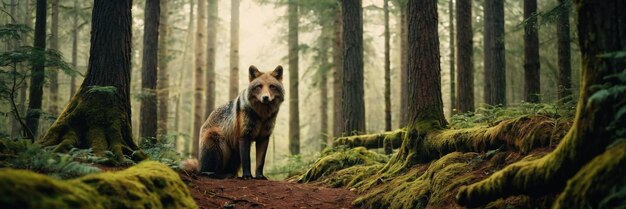 Un animal caminando en el bosque verde