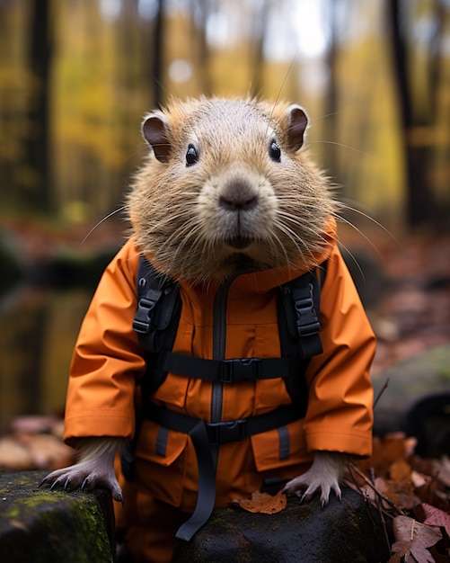 Animal capibara engraçado caminhando em aventura