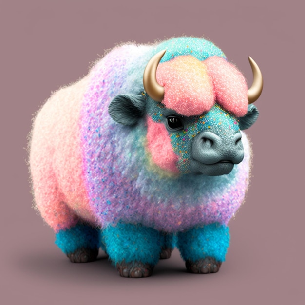 animal colorido com chifres e nariz rosa gerador de IA