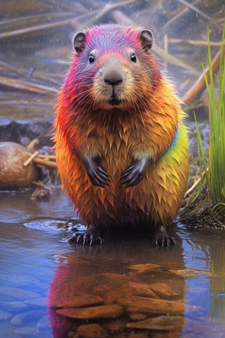 Foto un animal colorido parado en el agua