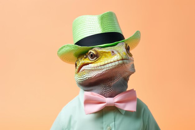 Foto animal criativo conceito lagarto réptil em cone de festa