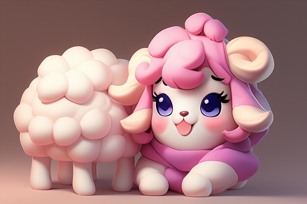 Foto animal de desenho animado rosa ícone de ovelha personagem de jogo de anime animal papel de parede de fundo