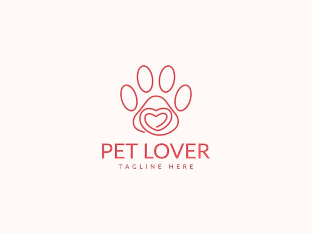 animal de estimação amor logotipo vetor ilustração linha pata coração modelo de logotipo