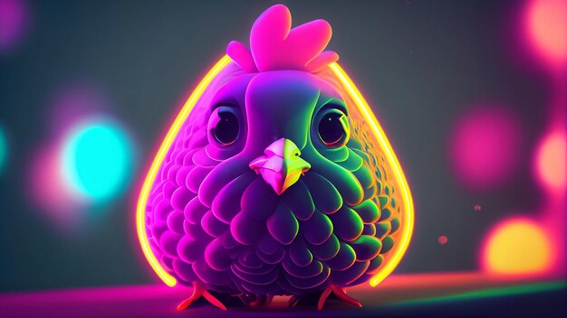 Animal de galinha fofo em estilo neon