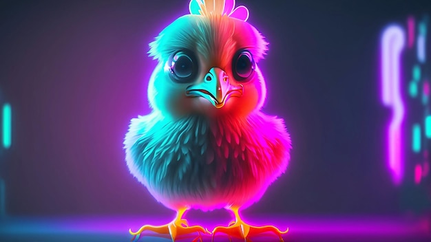 Foto animal de galinha fofo em estilo neon