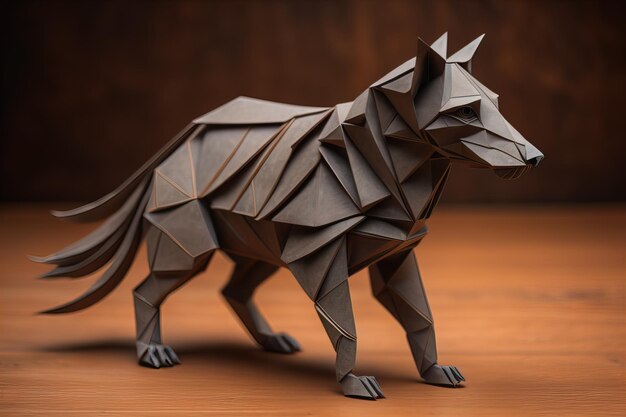 Animal de origami de papel isolado em fundo de cor sólida ai generativo