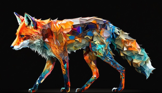 Animal de raposa poligonal geométrico colorido generativo IA