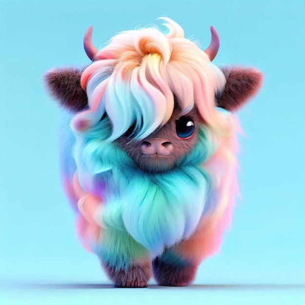 Un animal de dibujos animados con cabello azul y rosa que dice 'te amo'