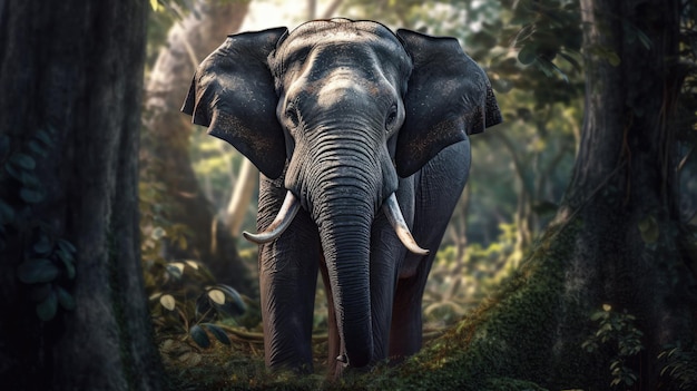 Animal elefante tailandés en el bosque Generative Ai