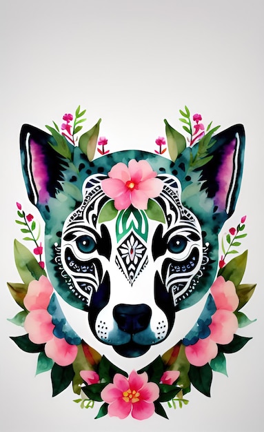 animal con flores y hojas ilustración acuarela