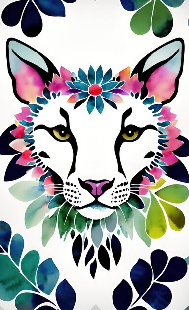 animal con flores y hojas ilustración acuarela