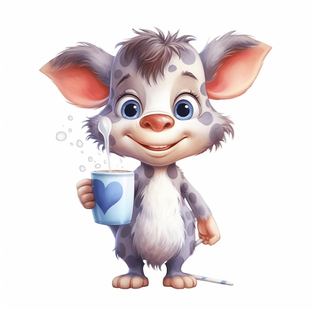 animal fofo sorrindo copo de leite na mão