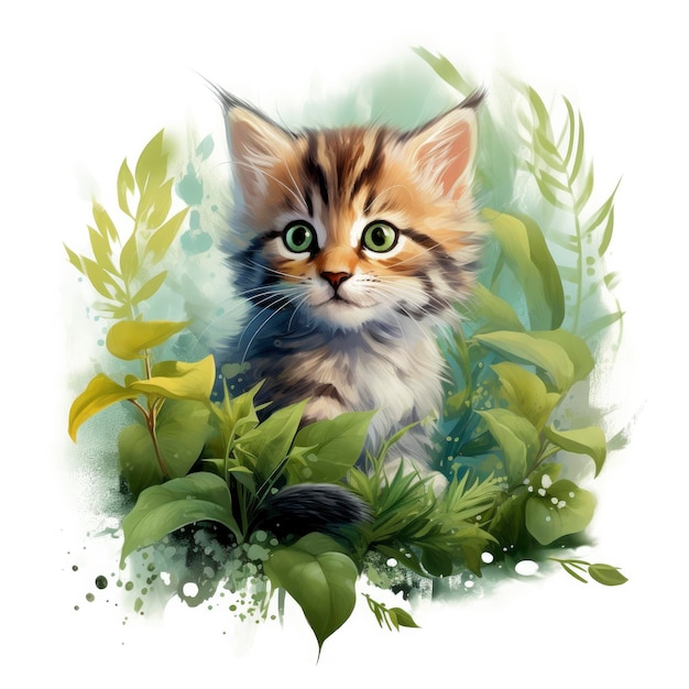 Animal gato acuarela para niños Clip art