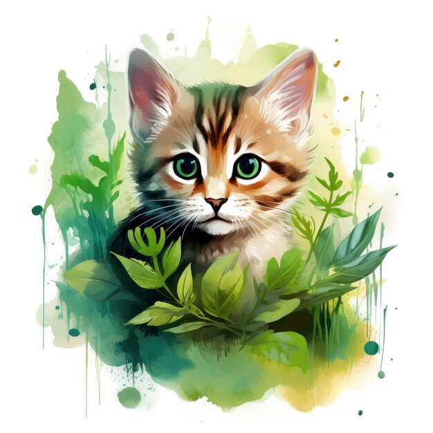 Animal gato acuarela para niños Clip art