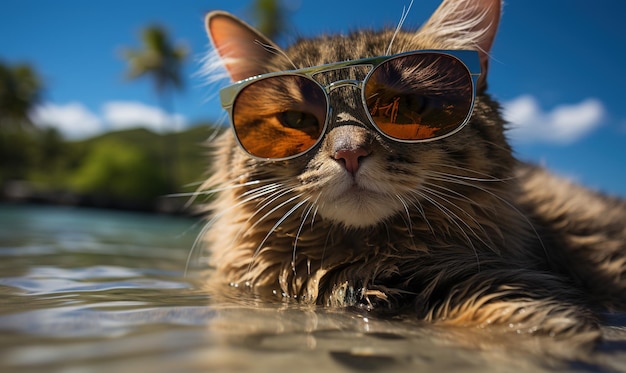 Foto animal gato férias de verão um gatinho com óculos de sol indo para uma sessão de fotos