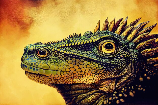 Animal iguana Retrato de uma iguana Pintura de ilustração de estilo de arte digital