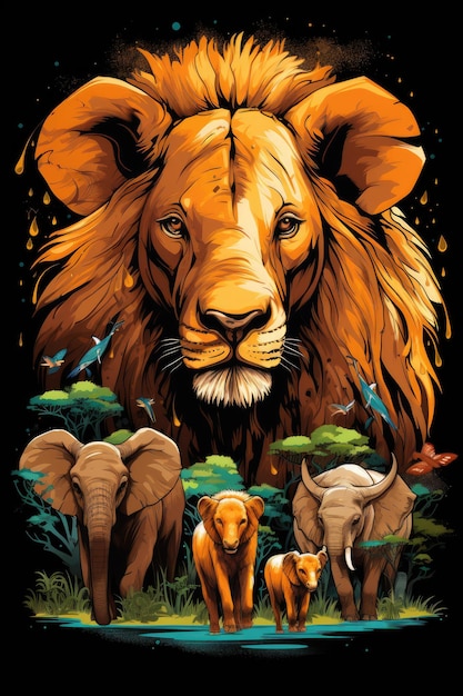 Animal Kingdom Rendições artísticas de animais e vida selvagem vetor de design de camiseta profissional