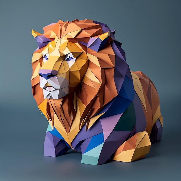 Animal de león geométrico de polígono bajo colorido Generado por IA