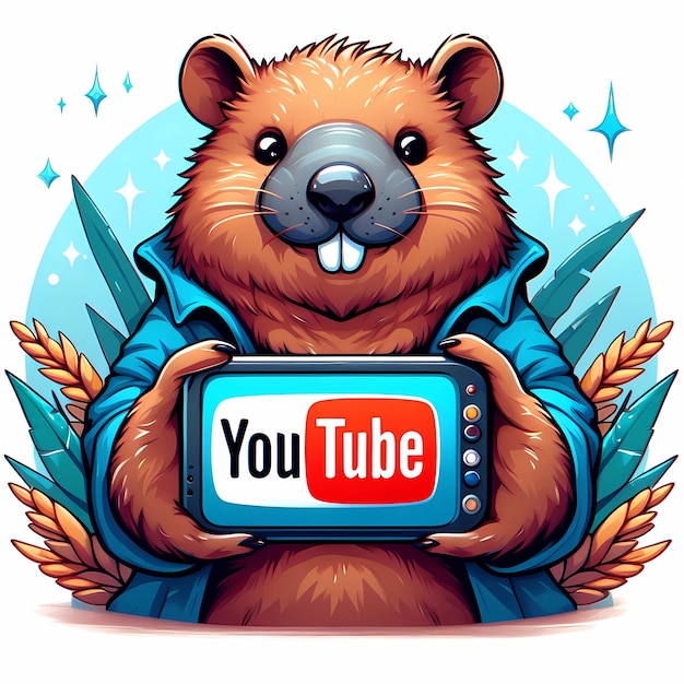 un animal lindo con un castor sosteniendo una ilustración de icono de youtube